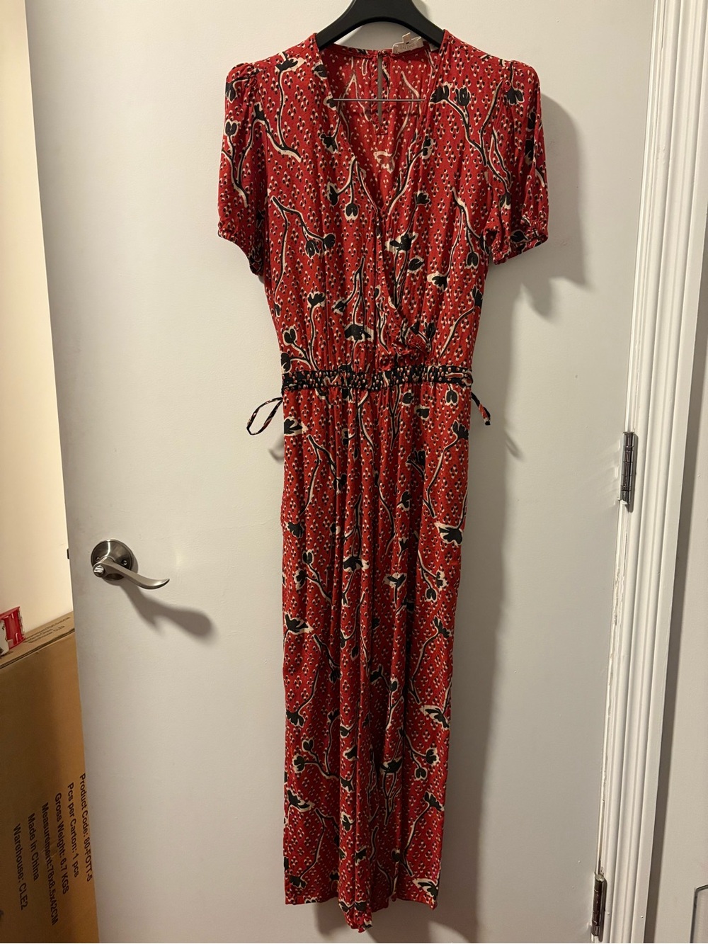 Fat Face Red Floral Wrap-Style jumpsuit